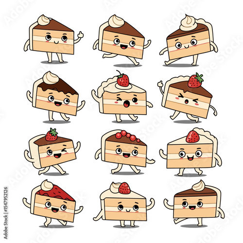 Cake slice characters food dessert sweet pastry