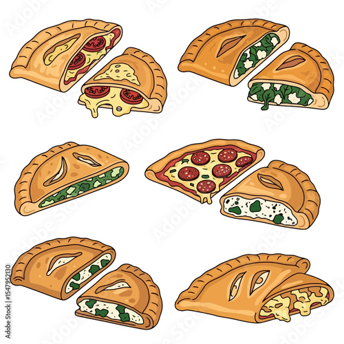 Calzones with various fillings food concept