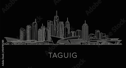 Taguig Skyline with Philippines Minimalist Vector.