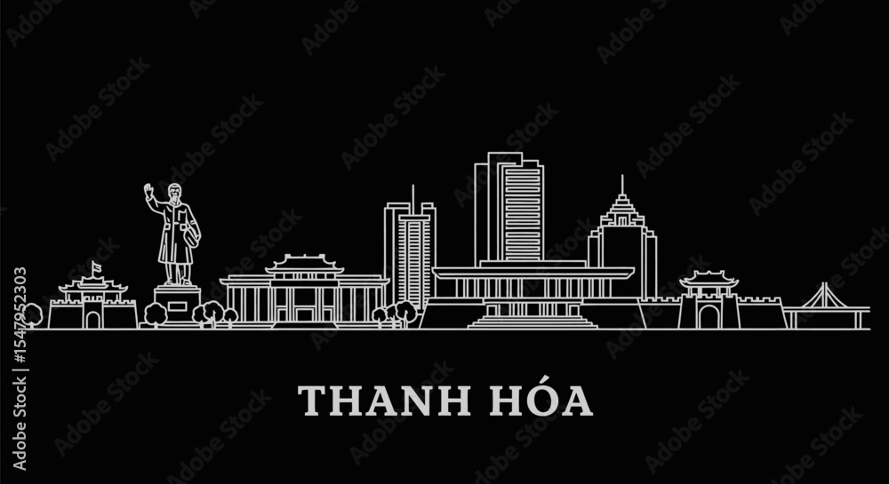 Fototapeta premium Thanh Hoa Vietnam skyline silhouette with vector art.