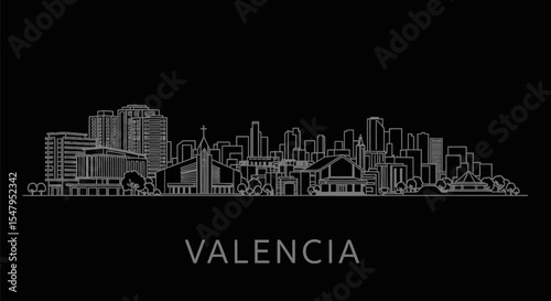 Valencia Skyline with Spain Cityscape on Black.