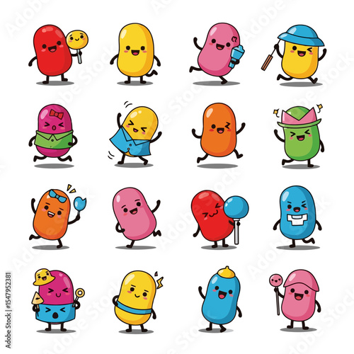 Cartoon candy bean characters collection happy style