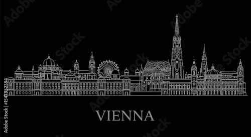 Vienna Skyline with Austria, Cityscape, and Line Art.