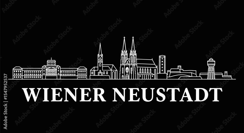 Obraz premium Wiener Neustadt, Austria City Skyline Line Art Vector Illustration