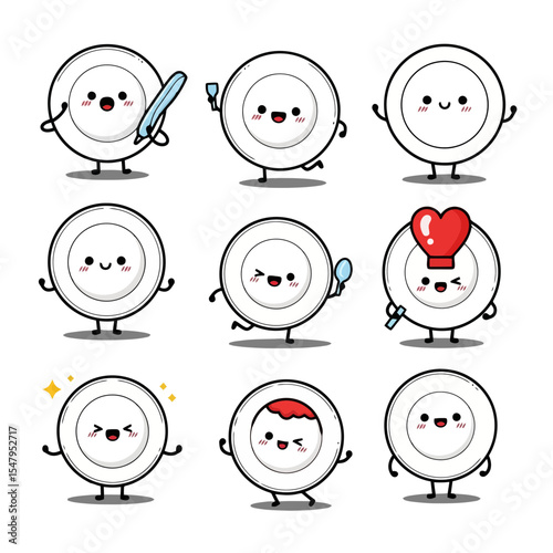 Cartoon plates funny expressions, clean dishware