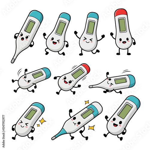 Cartoon thermometers with arms and legs running