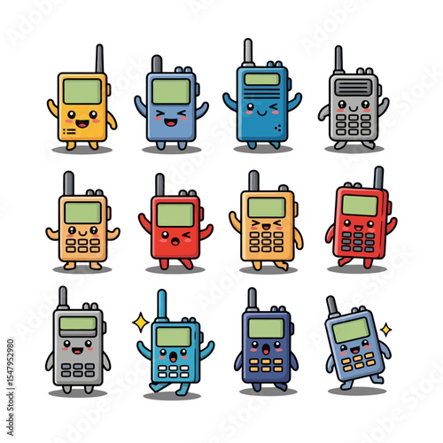 Cartoon walkie talkies characters communication.
