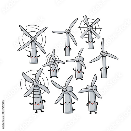 Cartoon wind turbines for energy industry concept