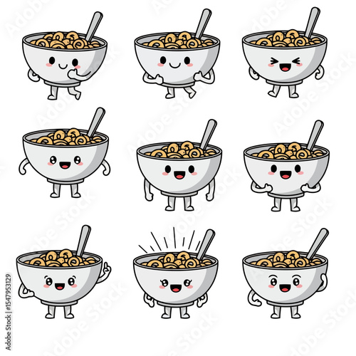 Cereal bowl characters breakfast meal food fun