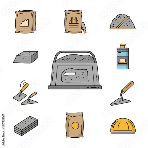 Cement concrete tools equipment construction site materials