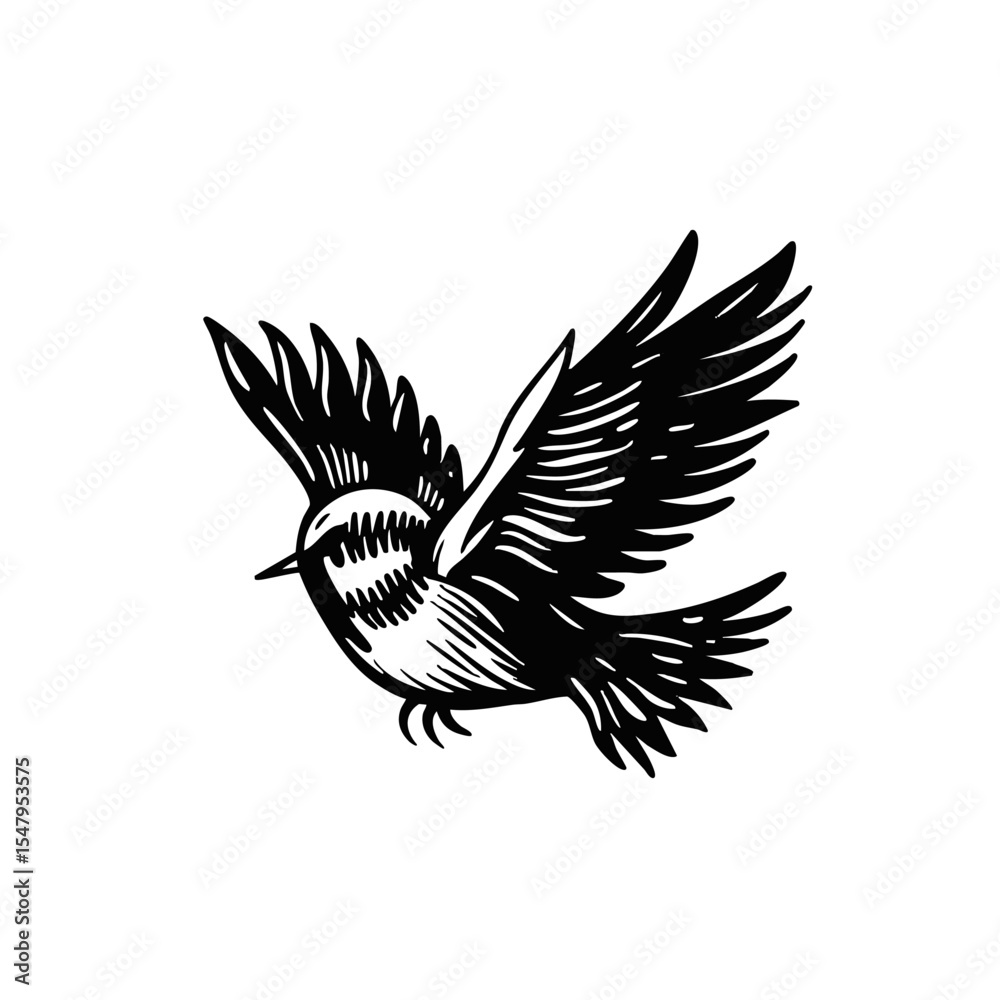 Fototapeta premium An Elegant Flying Bird Illustration created in striking Black and White colors and tones