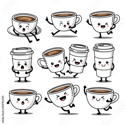 Coffee cup characters fun caffeine drink