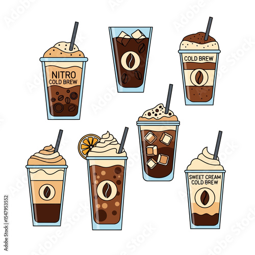 Coffee drinks with ice and cream collection