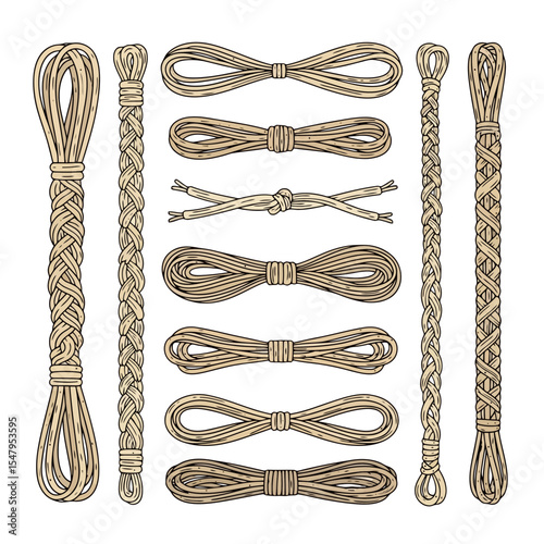 Collection of decorative rope and twine shapes