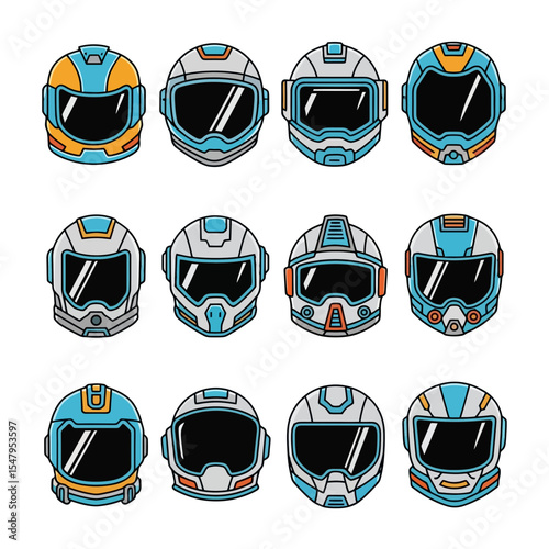 Collection of futuristic astronaut helmets