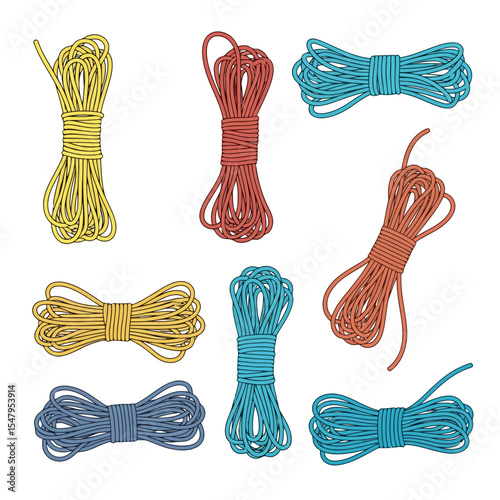 Colorful rope bundles assortment climbing and crafting material