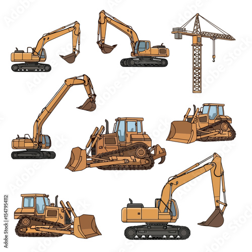 Construction Equipment Vehicles Crane Machinery Cartoon