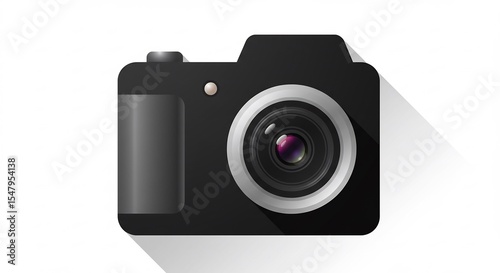 Black Digital Camera with Lens on White Background