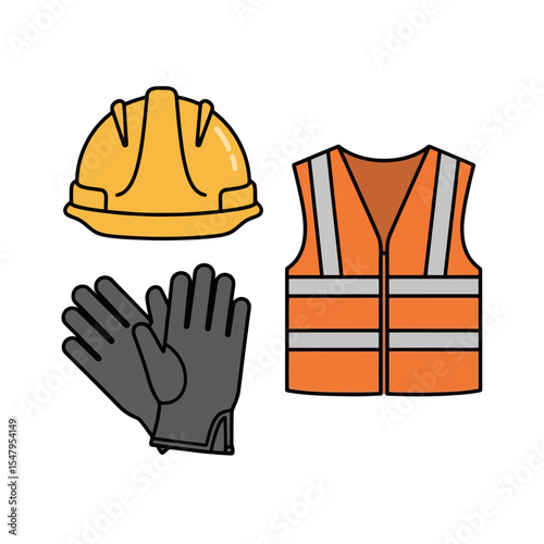Construction gear including helmet, vest, and gloves