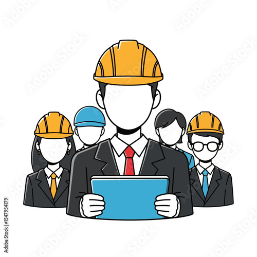 Construction team cartoon builder group leadership concept