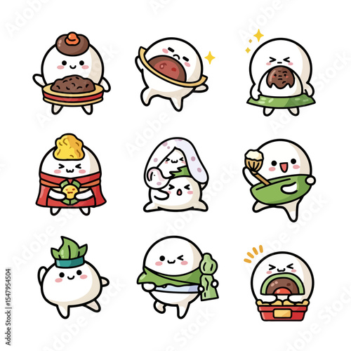 Cute dumpling characters food mascot concept