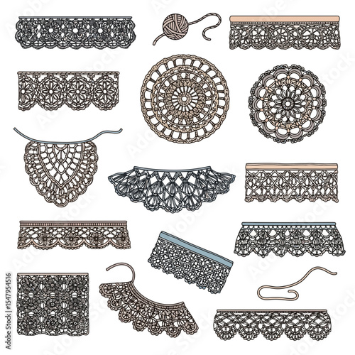 Crochet elements yarn ball and lace