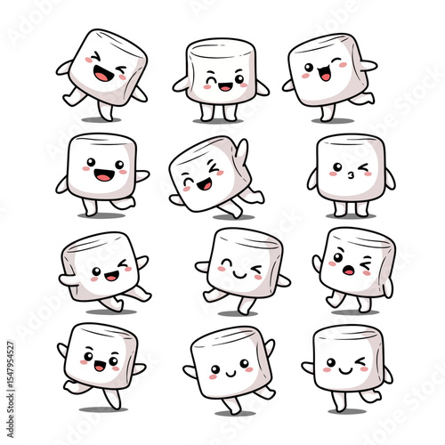 Cute Marshmallow Characters Happy Sweet Treat