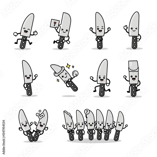 Cute knives cartoon happy group fun cooking