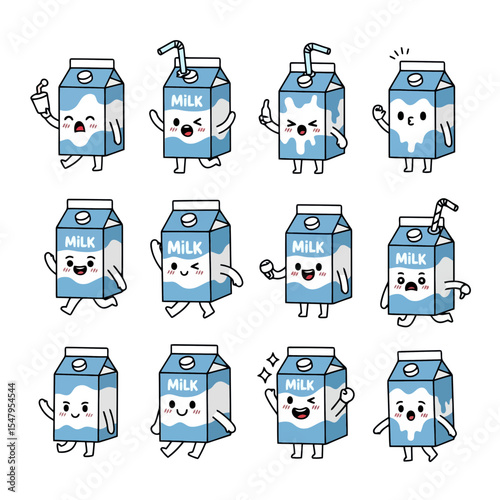 Cute milk carton characters with different expressions