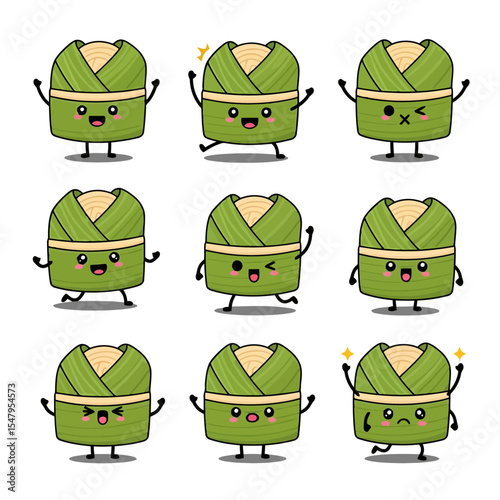 Cute rice dumpling food cartoon character expressions