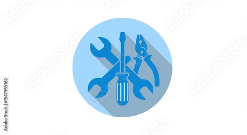 Blue Tools Icon on Light Blue Circle Background