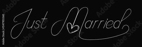 Just Married hand lettering phrase. Vector brush calligraphy text design isolated on white background. Eps 10.