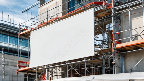 Construction site with blank construction fence billboard