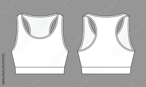 Blank Sports White Boxing Bra for Women Template on Gray Background.Front and Back View, Vector File.