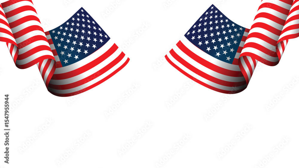 Obraz premium Two American flags waving elegantly, creating a patriotic border, perfect for Independence Day or Memorial Day designs.