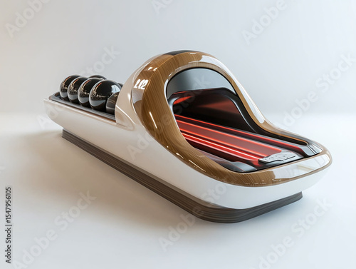 A bowling ball return system, isolated on a white surface, with a mechanical design and no shadow.