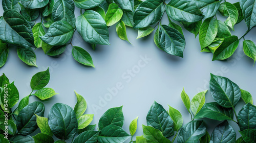 A beautiful green leafy border with a white background. The leaves are vibrant and lush, creating a sense of freshness and vitality. The white background provides a striking contrast