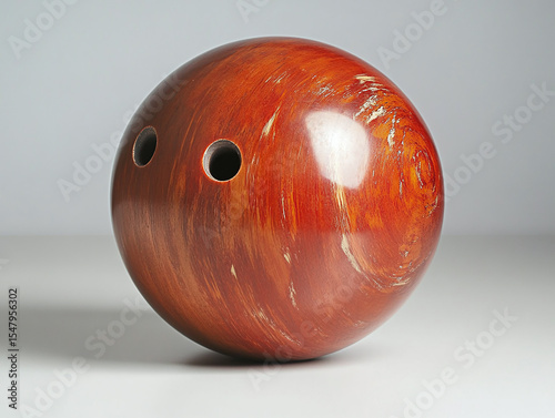 A bowling ball with finger holes, isolated on a white surface, showcasing a glossy finish and no shadow.