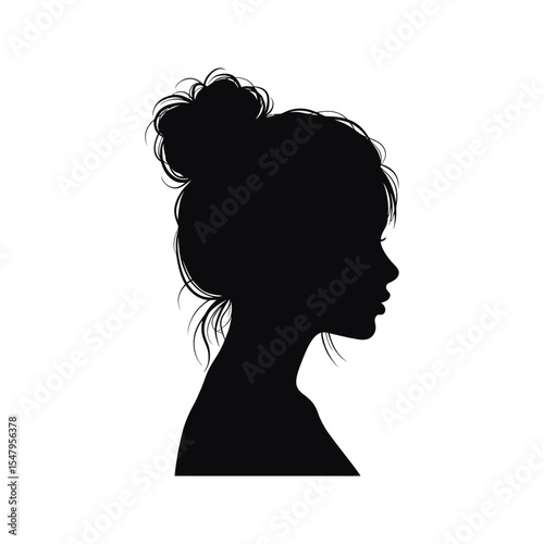 Woman silhouette profile with messy bun updo
