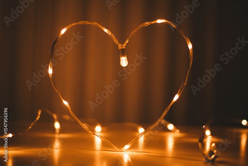 Warm White Fairy Lights Forming Heart Shape on Table