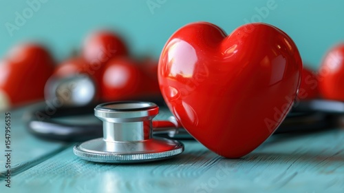 stethoscope and heart on blue background