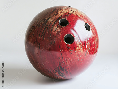 A bowling ball with finger holes, isolated on a white surface, showcasing a glossy finish and no shadow.