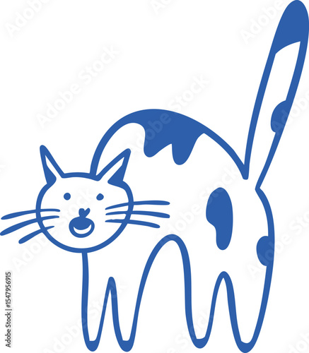 An Adorable and Cute Cartoon Cat Illustration is beautifully Featured in a Vibrant Blue Color Scheme