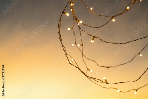 Warm Yellow Twinkle Lights Against Sunset Sky fairy lights