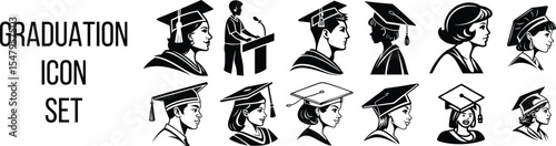 Student Icon Set with Graduation Hat Symbol Illustration