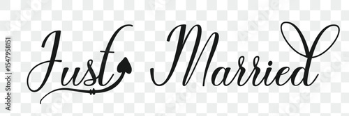 Just married wedding quote, t-shirt print template. Hand drawn lettering phrase. Just married text.