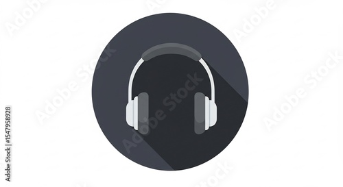 Grey and White Headphones Icon on Dark Grey Circle