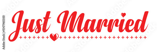 JUST MARRIED lettering, vector illustration. JUST MARRIED lettering card background. Modern handmade calligraphy about JUST MARRIED. Eps 10.