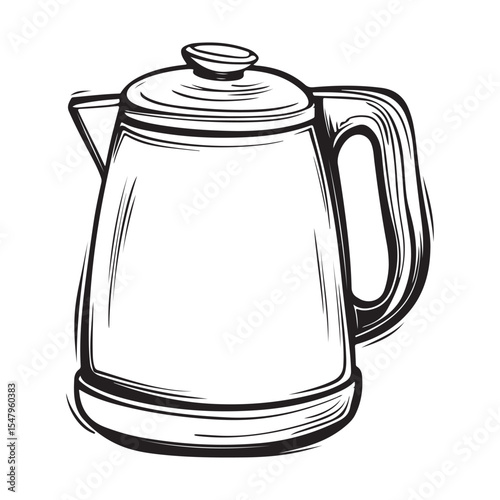 Simple, black and white silhouette of an electric tea kettle  Electric Tea Kettle with Tea Leaves Design, electric kettle Vector black silhouette. with white background, 