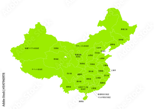 世界地図より、中国の行政区分地図　（Map of China.）
